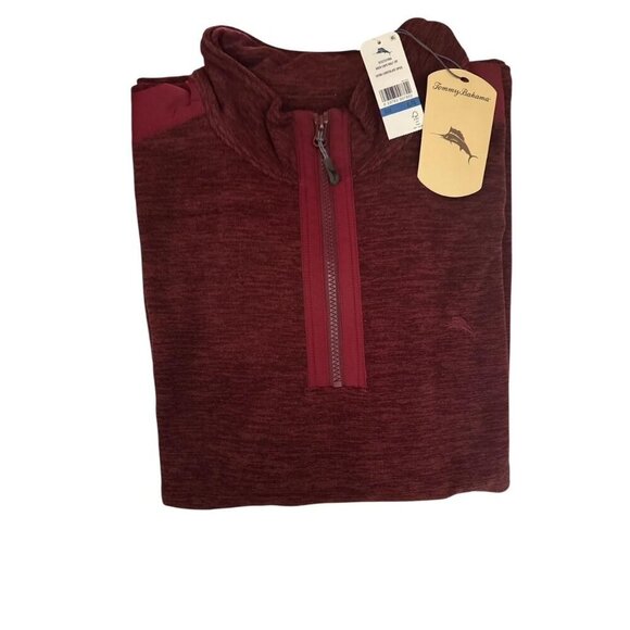 Tommy Bahama Mens Wine Half Zip Stand Collar Pockets Knit Pullover Top Sz XL New - Picture 3 of 10